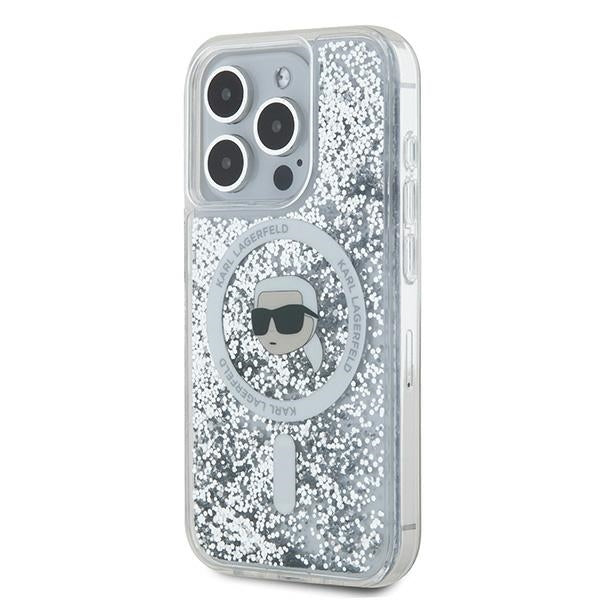 Custodia MagSafe per Apple iPhone 15 Pro, Karl Lagerfeld, Liquid Glitter Karl's Head, Trasparente