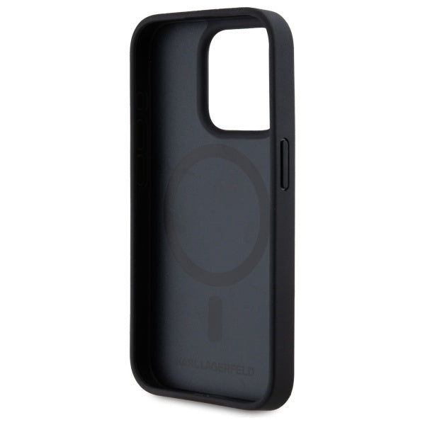 Custodia MagSafe per Apple iPhone 15 Pro, Karl Lagerfeld, Monogram Metal Logo, Nera