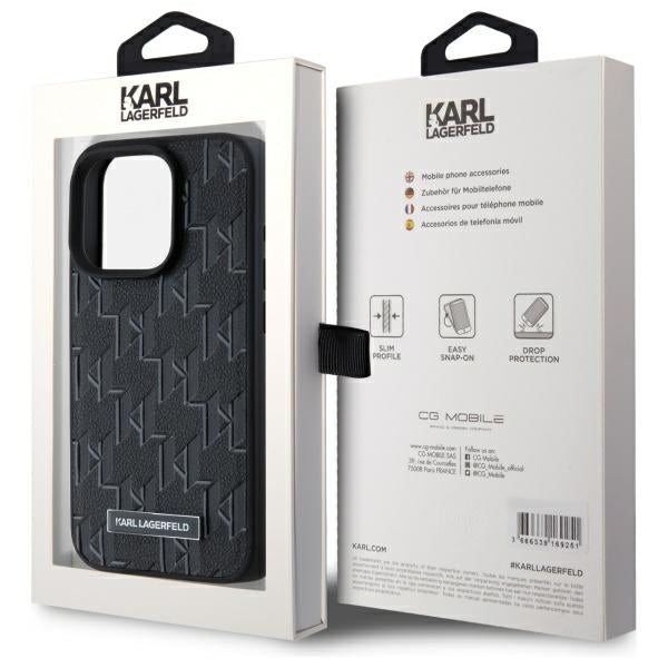 Custodia MagSafe per Apple iPhone 15 Pro, Karl Lagerfeld, Monogram Metal Logo, Nera