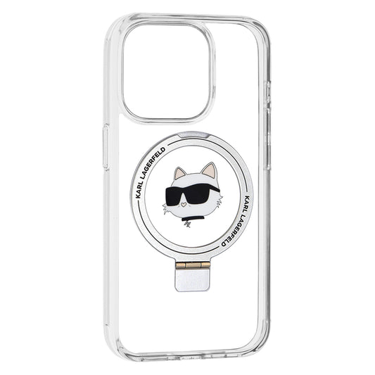 Custodia MagSafe per Apple iPhone 15 Pro, Karl Lagerfeld, Ring Stand Choupette's Head, Bianca