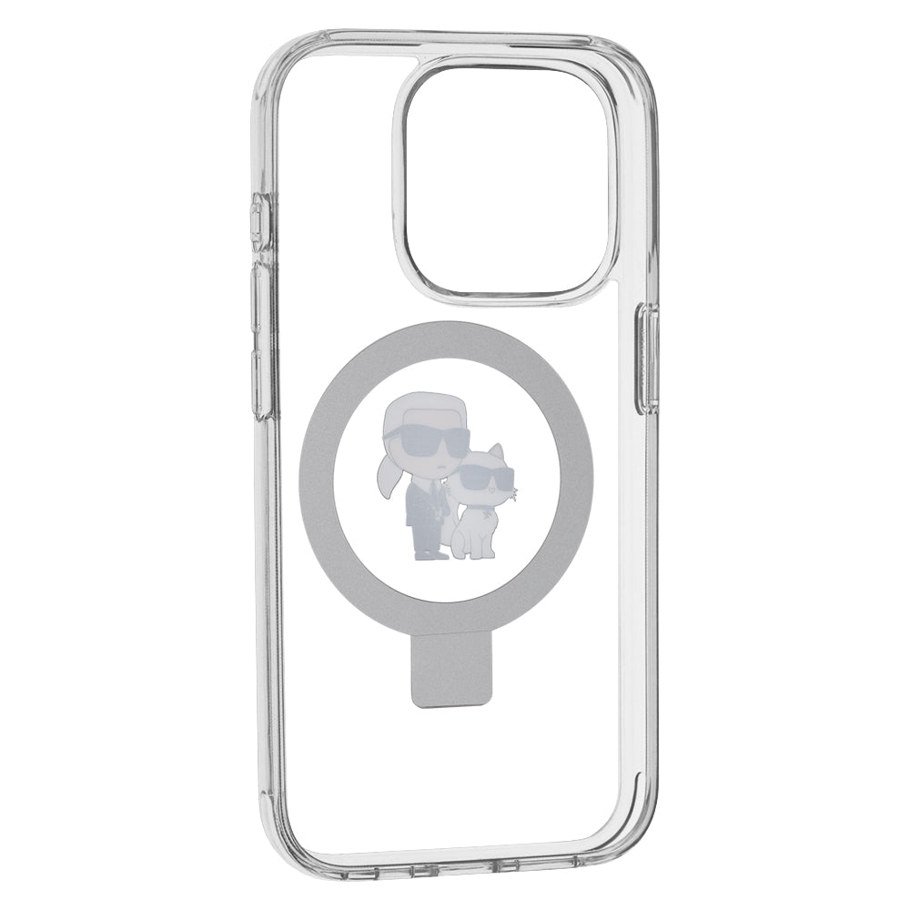 Custodia MagSafe per Apple iPhone 15 Pro, Karl Lagerfeld, Ring Stand Karl & Choupette, Bianca