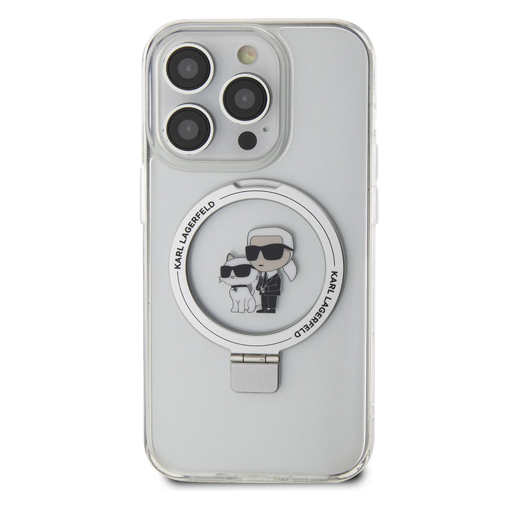 Custodia MagSafe per Apple iPhone 15 Pro, Karl Lagerfeld, Ring Stand Karl & Choupette, Bianca