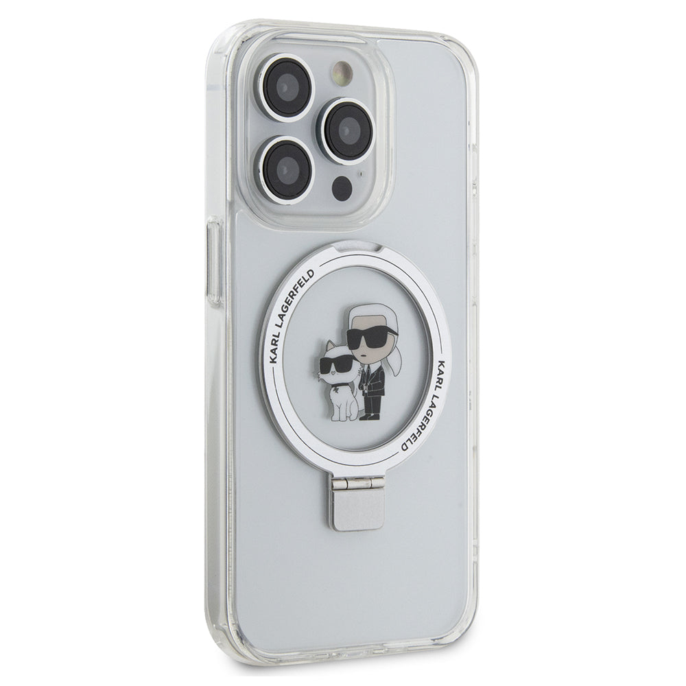 Custodia MagSafe per Apple iPhone 15 Pro, Karl Lagerfeld, Ring Stand Karl & Choupette, Bianca
