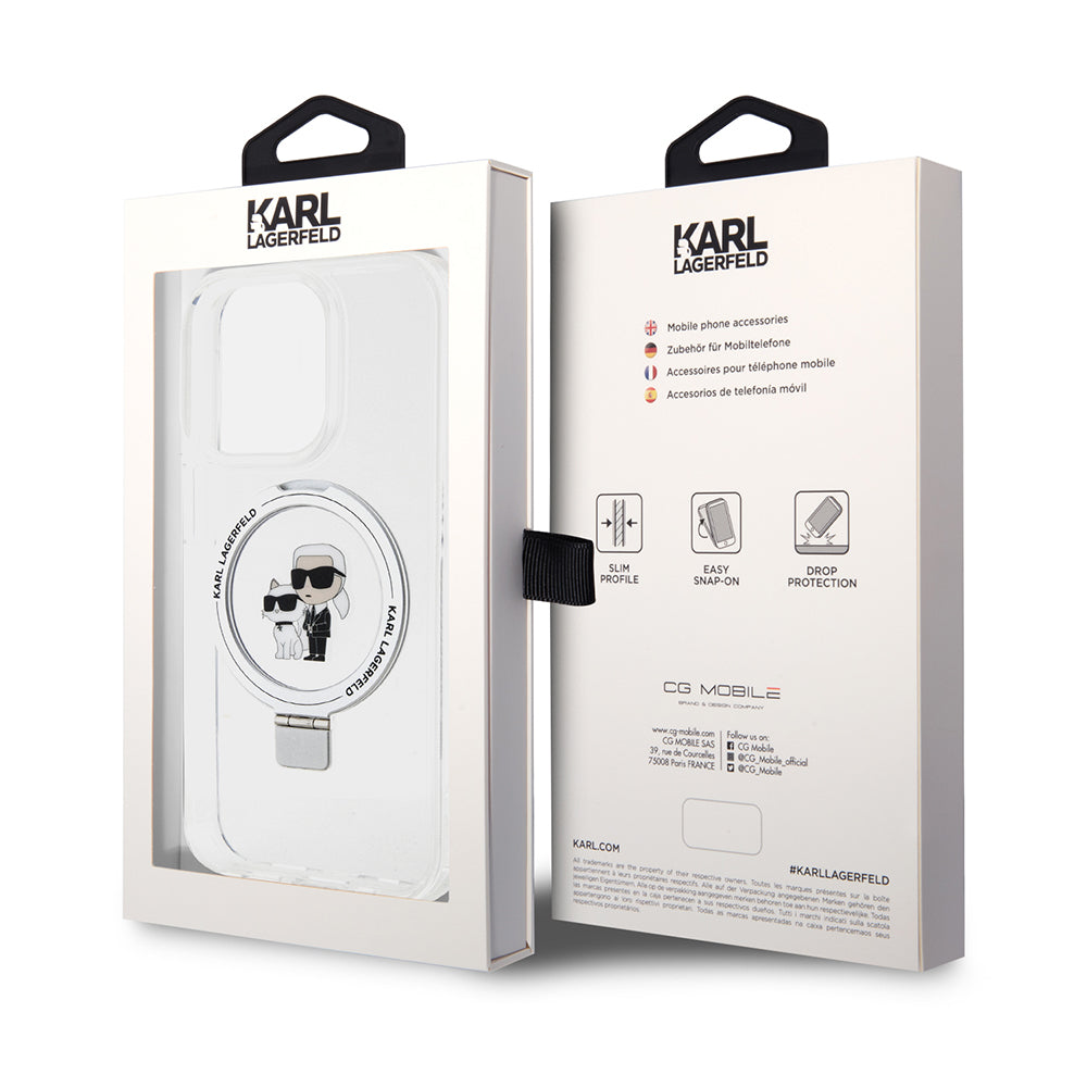 Custodia MagSafe per Apple iPhone 15 Pro, Karl Lagerfeld, Ring Stand Karl & Choupette, Bianca