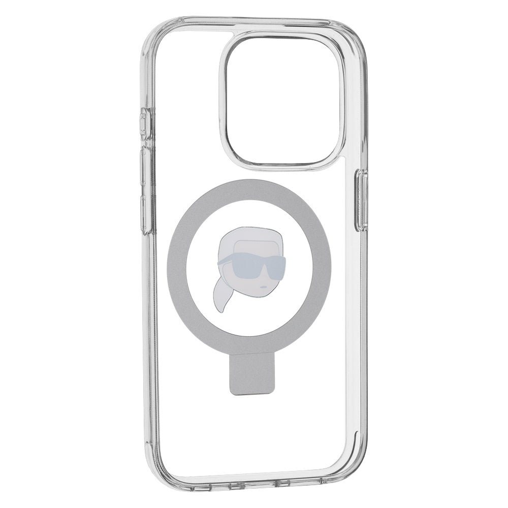 Custodia MagSafe per Apple iPhone 15 Pro, Karl Lagerfeld, Ring Stand Karl's Head, Bianca