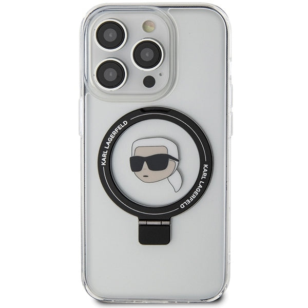 Custodia MagSafe per Apple iPhone 15 Pro, Karl Lagerfeld, Ring Stand Karl's Head, Bianca