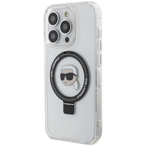Custodia MagSafe per Apple iPhone 15 Pro, Karl Lagerfeld, Ring Stand Karl's Head, Bianca