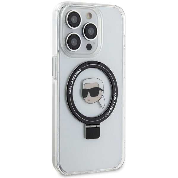 Custodia MagSafe per Apple iPhone 15 Pro, Karl Lagerfeld, Ring Stand Karl's Head, Bianca