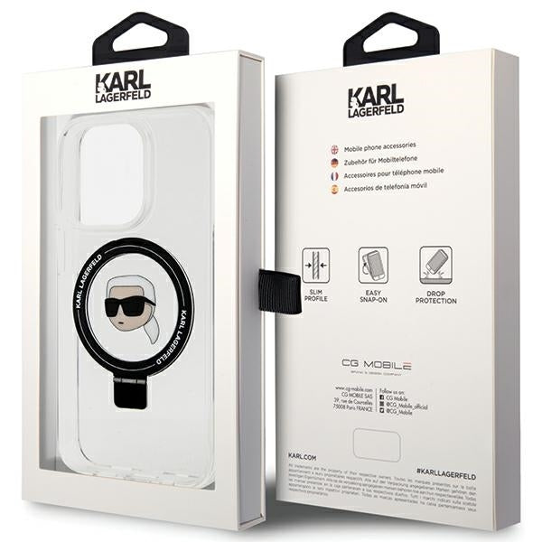 Custodia MagSafe per Apple iPhone 15 Pro, Karl Lagerfeld, Ring Stand Karl's Head, Bianca