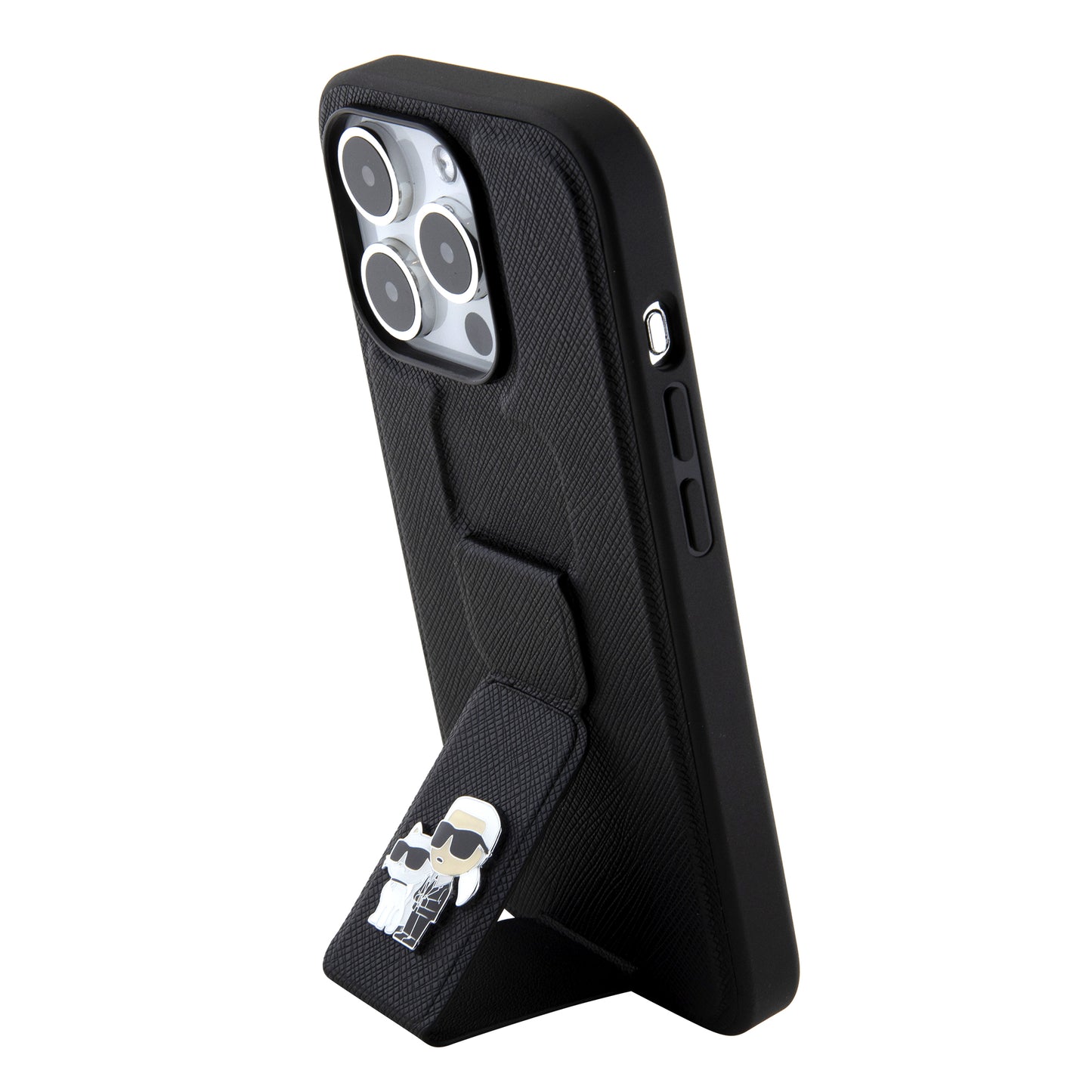 Custodia MagSafe per Apple iPhone 15 Pro, Karl Lagerfeld, Saffiano Gripstand Karl & Choupette, Nera