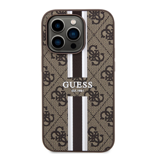 Custodia MagSafe per Apple iPhone 15 Pro Max, Guess, 4G Printed Stripes, Marrone