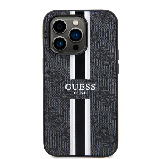 Custodia MagSafe per Apple iPhone 15 Pro Max, Guess, 4G Printed Stripes, Nera