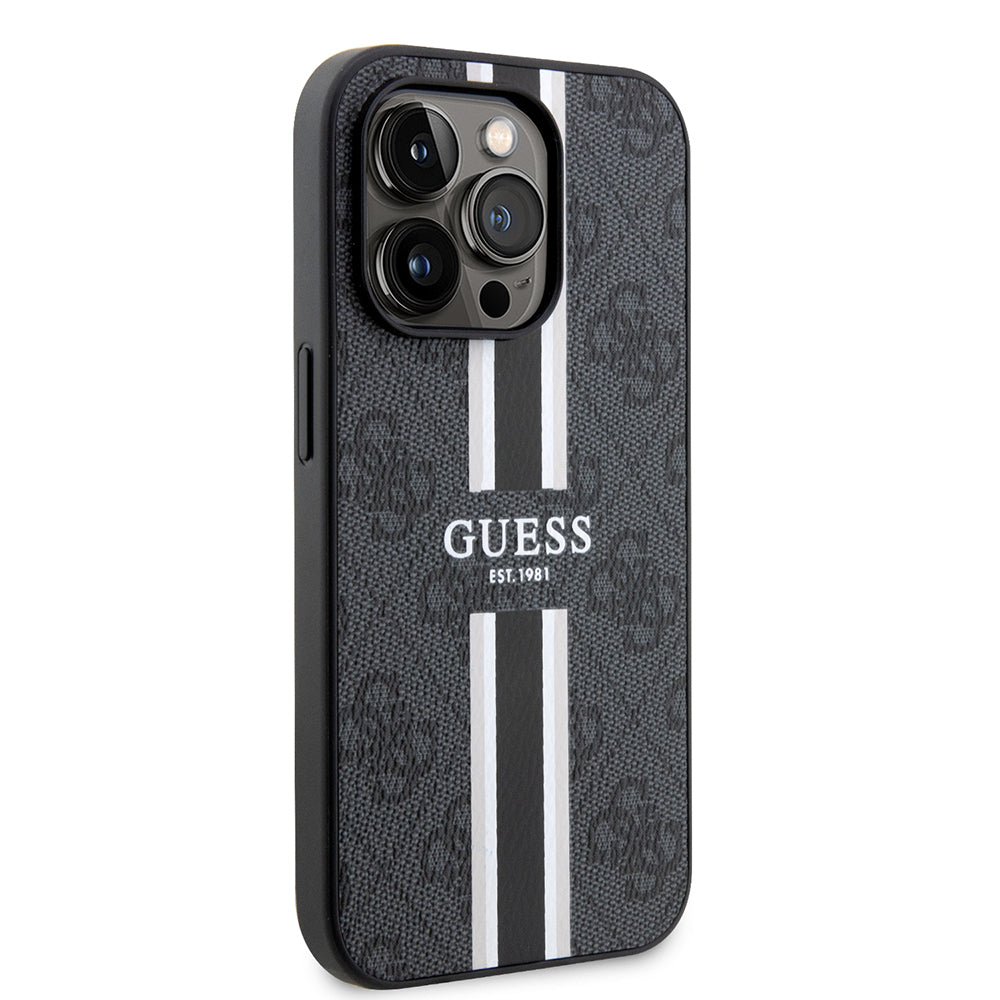 Custodia MagSafe per Apple iPhone 15 Pro Max, Guess, 4G Printed Stripes, Nera