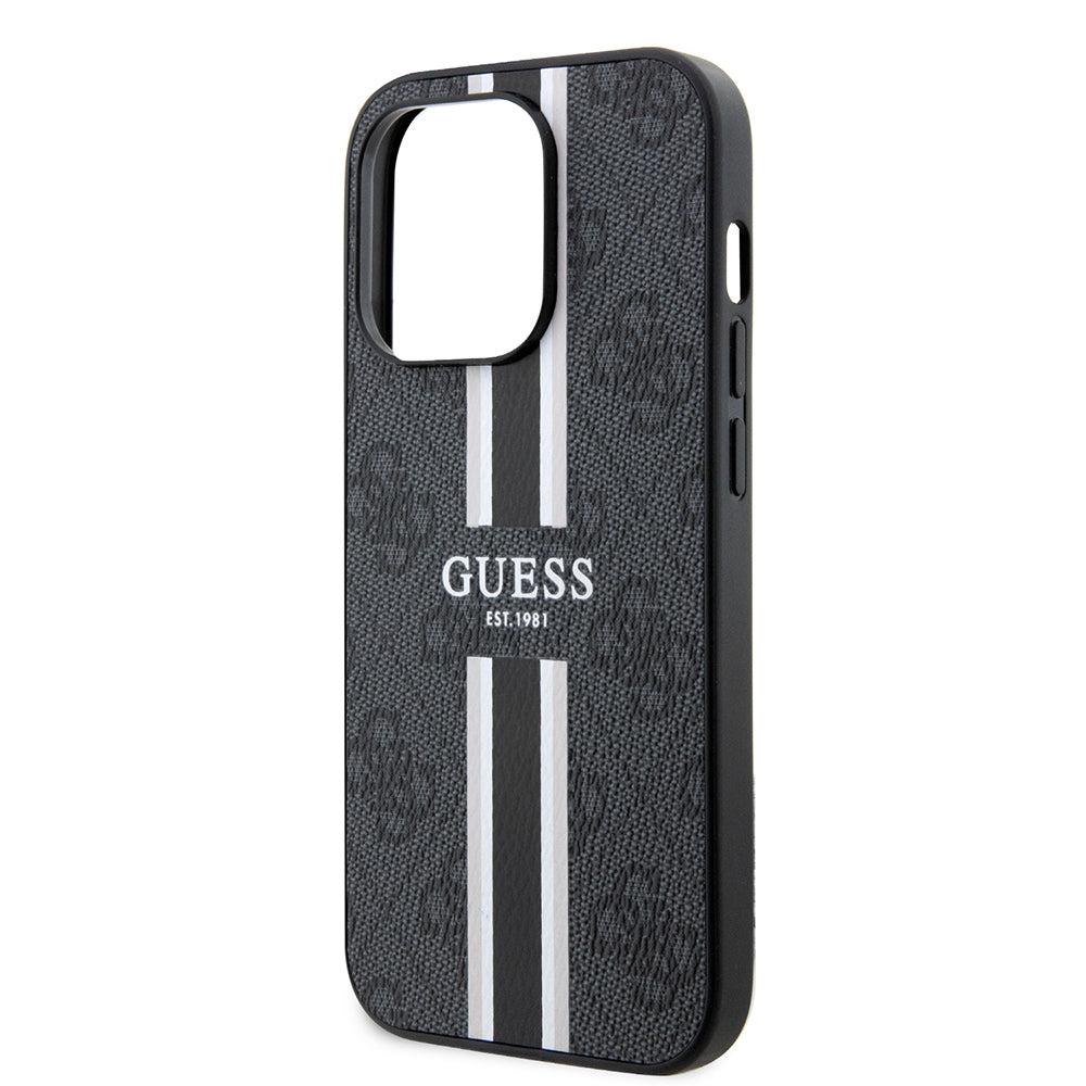 Custodia MagSafe per Apple iPhone 15 Pro Max, Guess, 4G Printed Stripes, Nera