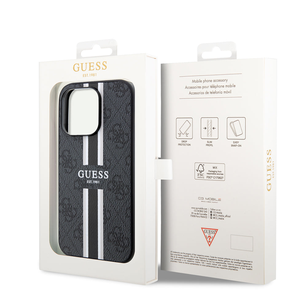 Custodia MagSafe per Apple iPhone 15 Pro Max, Guess, 4G Printed Stripes, Nera