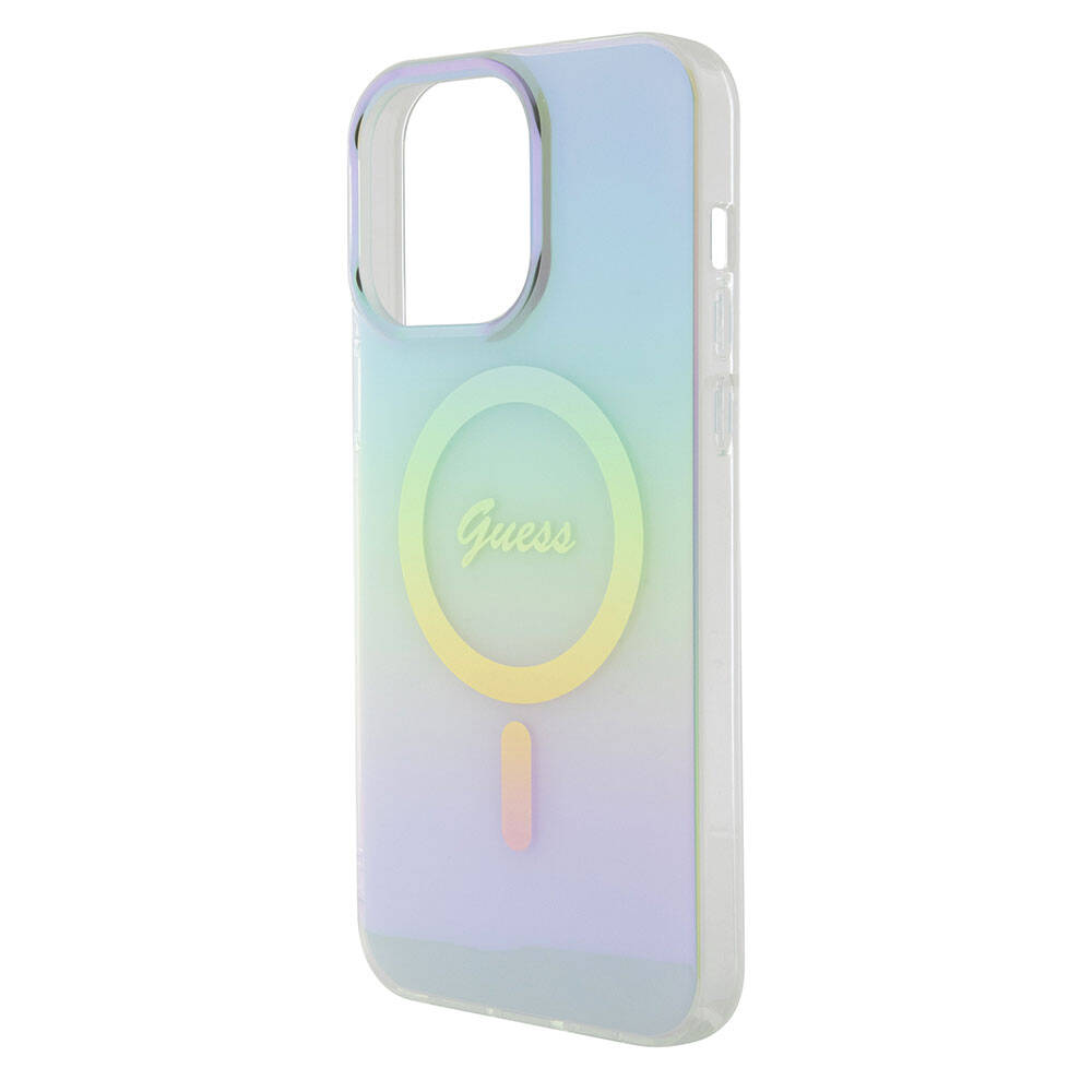 Custodia MagSafe per Apple iPhone 15 Pro Max, Guess, IML Iridescente, Turchese