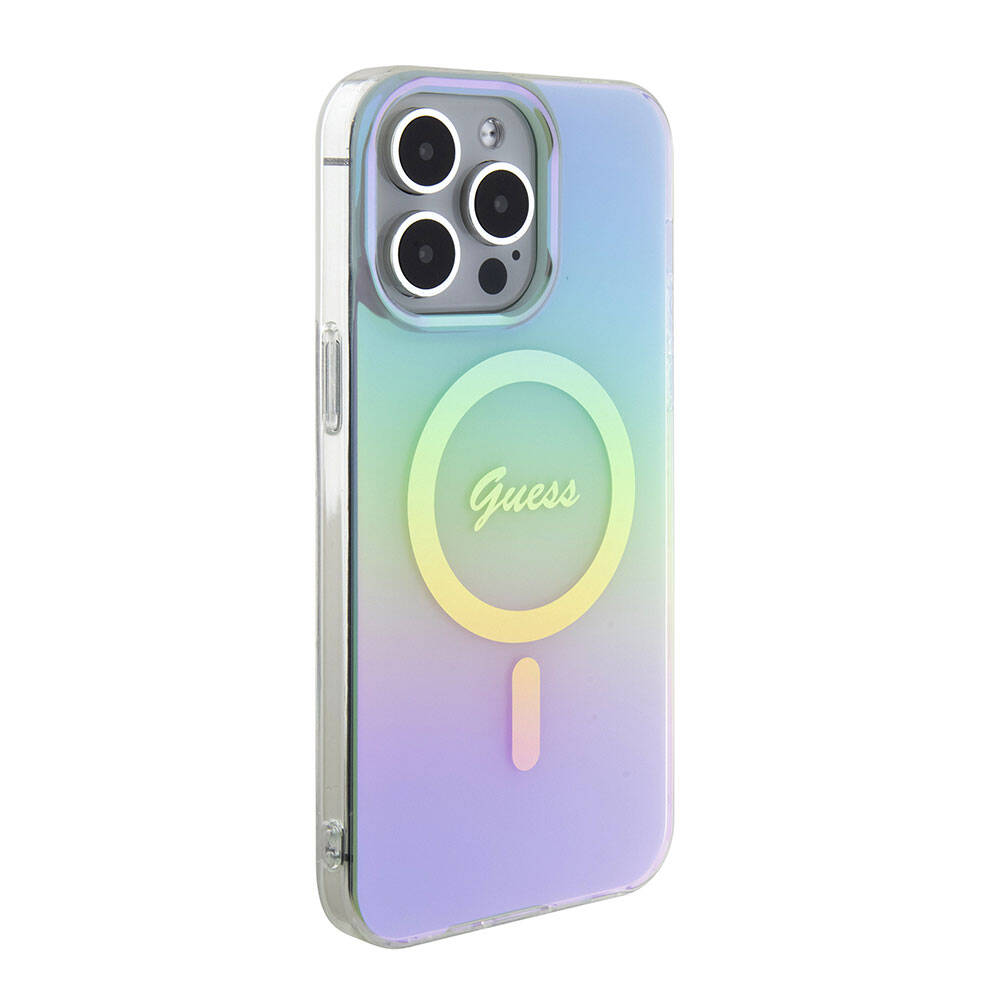 Custodia MagSafe per Apple iPhone 15 Pro Max, Guess, IML Iridescente, Turchese