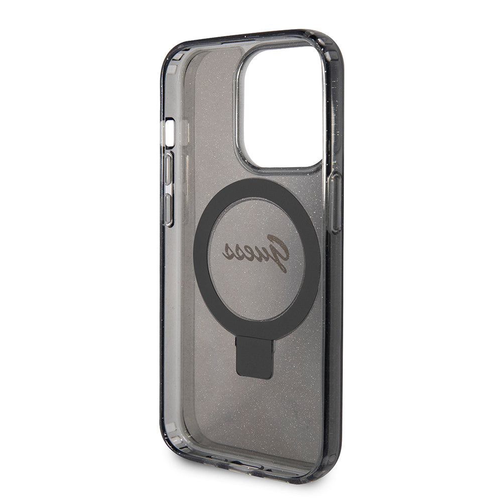 Custodia MagSafe per Apple iPhone 15 Pro Max, Guess, IML Ring Stand Glitter, Nera
