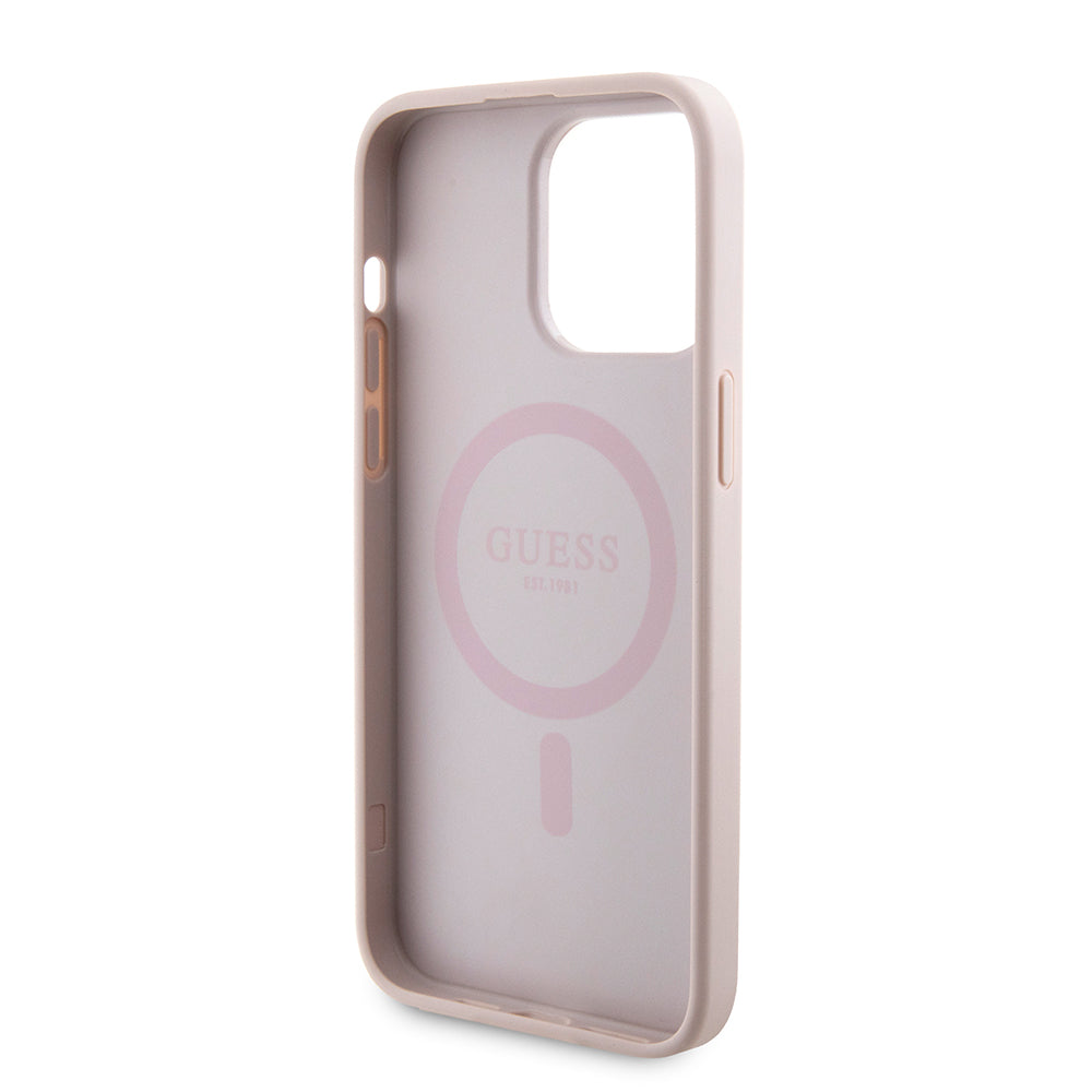 Custodia MagSafe per Apple iPhone 15 Pro Max, Guess, Powerbank 4G Metal Logo, Rosa