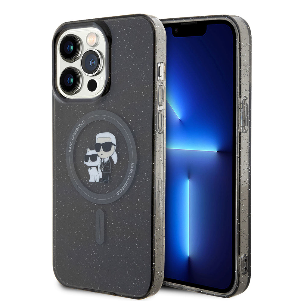 Custodia MagSafe per Apple iPhone 15 Pro Max, Karl Lagerfeld, Glitter Karl & Choupette, Nera