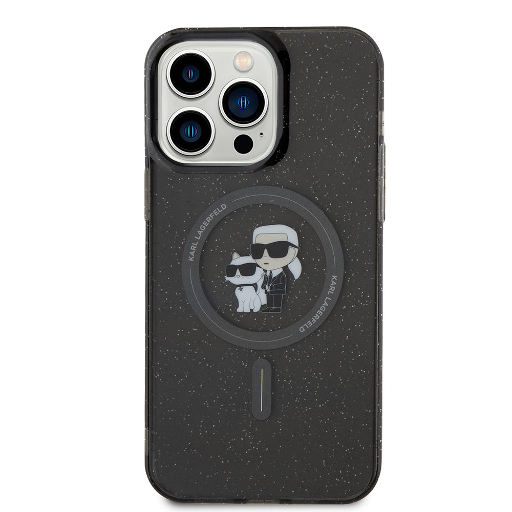 Custodia MagSafe per Apple iPhone 15 Pro Max, Karl Lagerfeld, Glitter Karl & Choupette, Nera