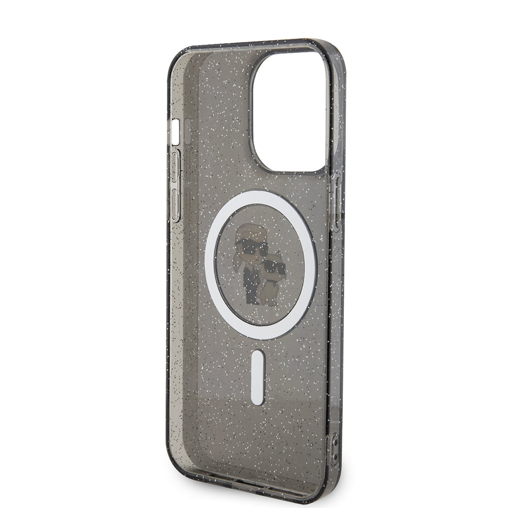 Custodia MagSafe per Apple iPhone 15 Pro Max, Karl Lagerfeld, Glitter Karl & Choupette, Nera