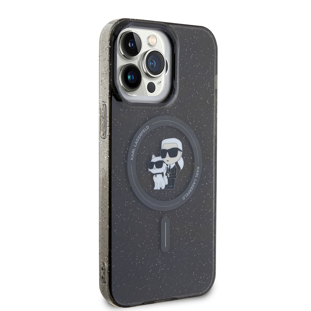 Custodia MagSafe per Apple iPhone 15 Pro Max, Karl Lagerfeld, Glitter Karl & Choupette, Nera