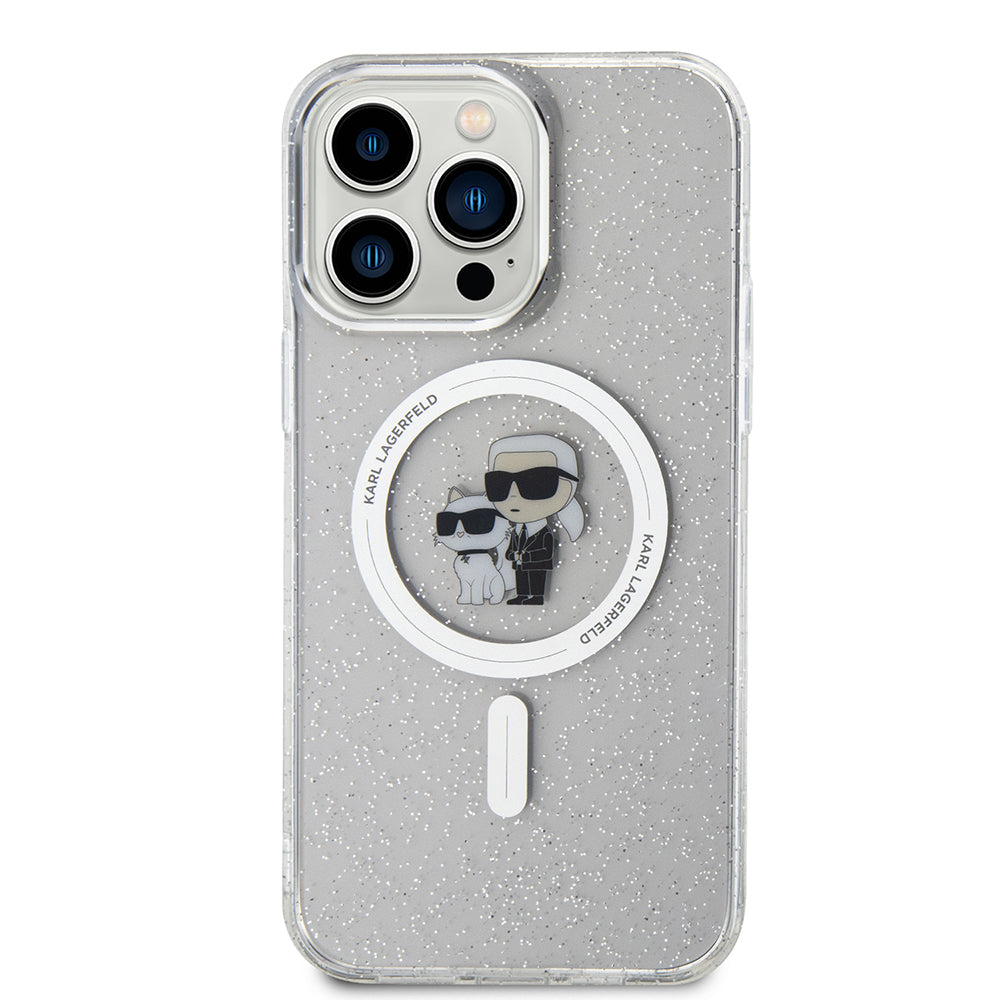Custodia MagSafe per Apple iPhone 15 Pro Max, Karl Lagerfeld, Glitter Karl & Choupette, Trasparente