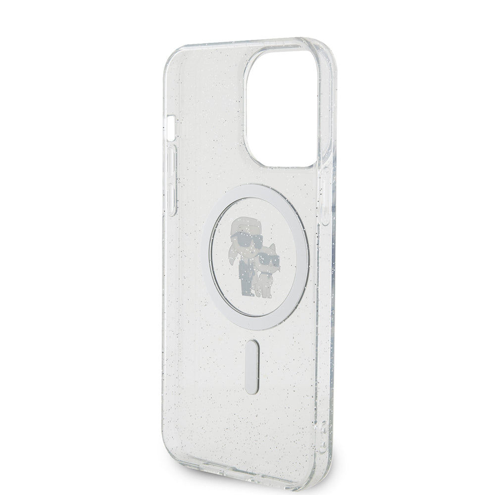 Custodia MagSafe per Apple iPhone 15 Pro Max, Karl Lagerfeld, Glitter Karl & Choupette, Trasparente