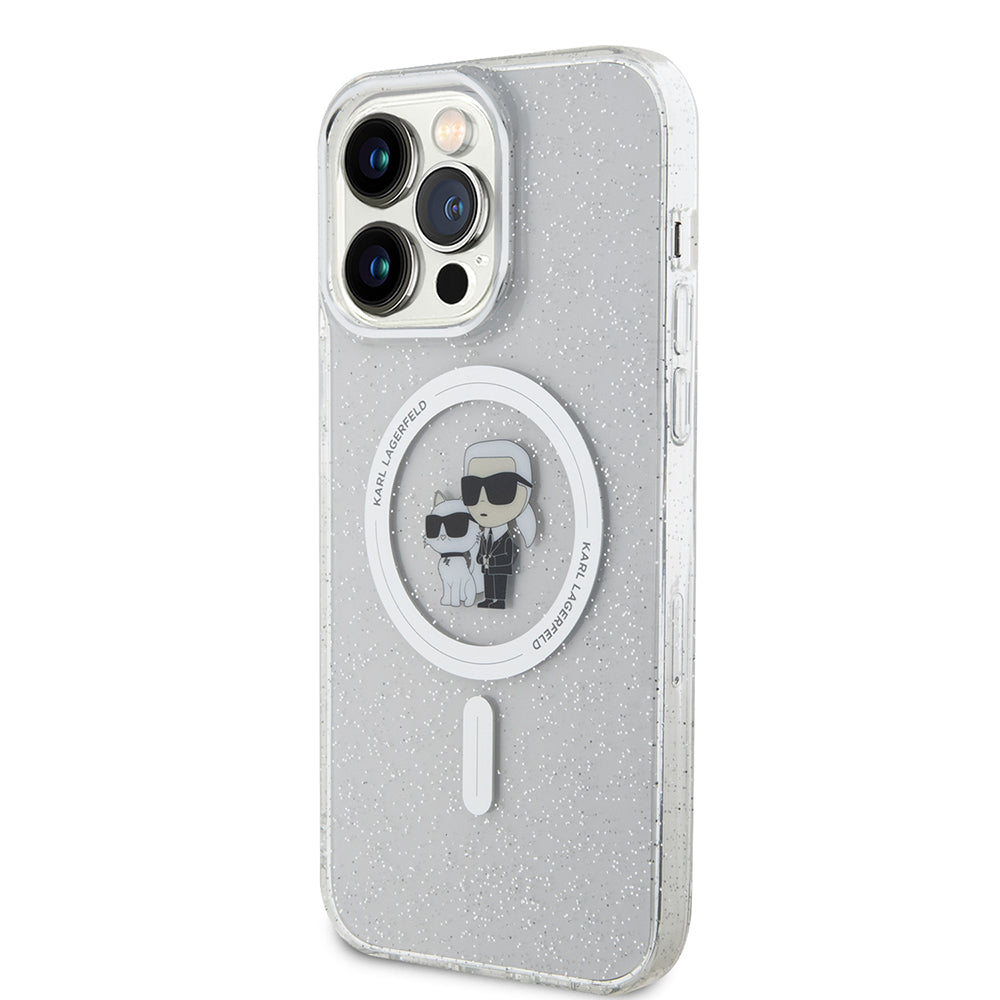 Custodia MagSafe per Apple iPhone 15 Pro Max, Karl Lagerfeld, Glitter Karl & Choupette, Trasparente