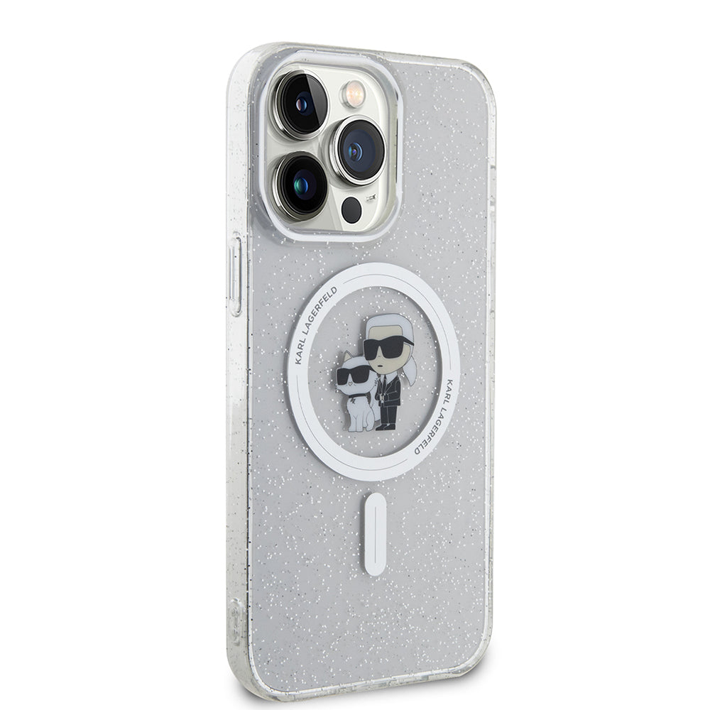 Custodia MagSafe per Apple iPhone 15 Pro Max, Karl Lagerfeld, Glitter Karl & Choupette, Trasparente