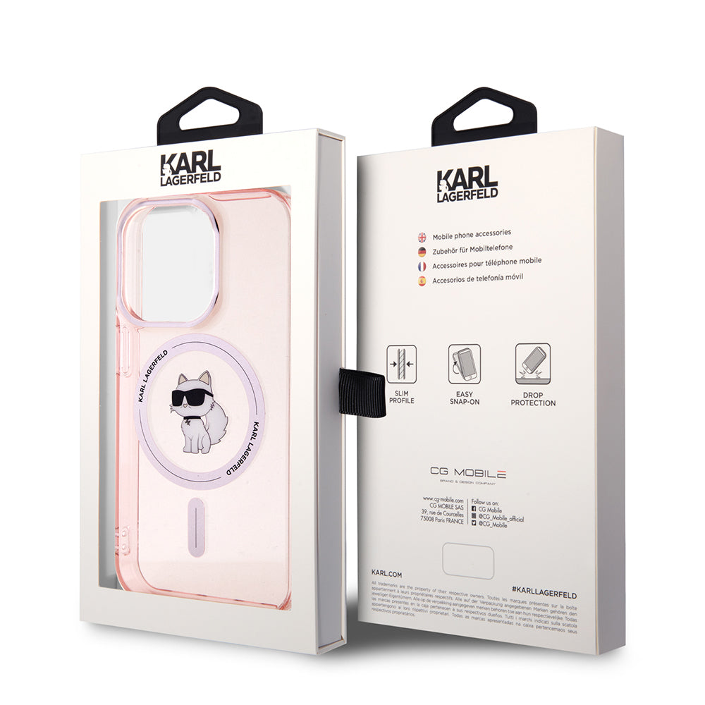 Custodia MagSafe per Apple iPhone 15 Pro Max, Karl Lagerfeld, IML Choupette, Rosa