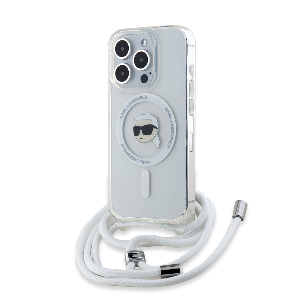 Custodia MagSafe per Apple iPhone 15 Pro Max, Karl Lagerfeld, IML Crossbody Karl's Head, Trasparente