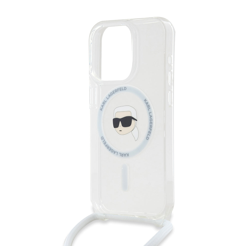Custodia MagSafe per Apple iPhone 15 Pro Max, Karl Lagerfeld, IML Crossbody Karl's Head, Trasparente