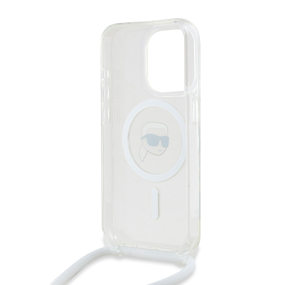 Custodia MagSafe per Apple iPhone 15 Pro Max, Karl Lagerfeld, IML Crossbody Karl's Head, Trasparente