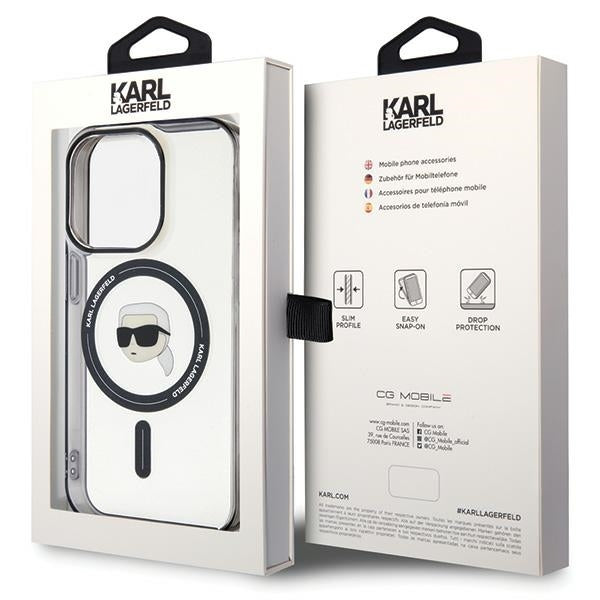Custodia MagSafe per Apple iPhone 15 Pro Max, Karl Lagerfeld, IML Karl's Head, Trasparente