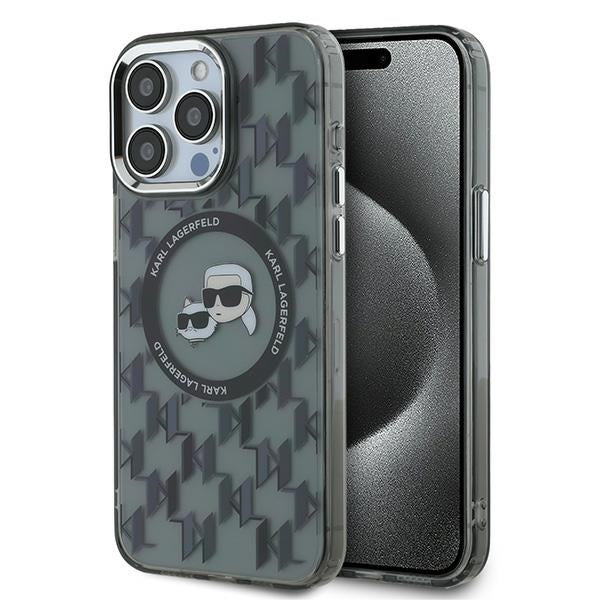 Custodia MagSafe per Apple iPhone 15 Pro Max, Karl Lagerfeld, IML Monogramma Karl & Choupette's Heads, Nera