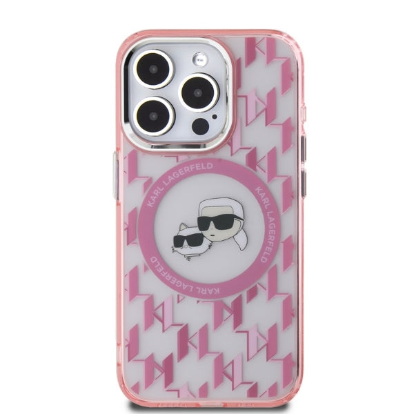 Custodia MagSafe per Apple iPhone 15 Pro Max, Karl Lagerfeld, IML Monogramma Karl & Choupette's Heads, Rosa