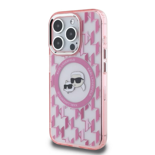 Custodia MagSafe per Apple iPhone 15 Pro Max, Karl Lagerfeld, IML Monogramma Karl & Choupette's Heads, Rosa