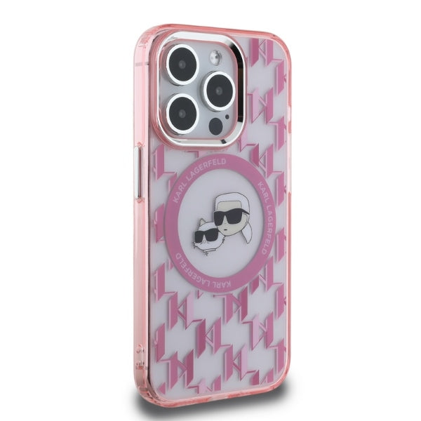 Custodia MagSafe per Apple iPhone 15 Pro Max, Karl Lagerfeld, IML Monogramma Karl & Choupette's Heads, Rosa