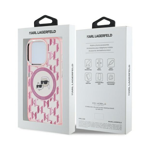 Custodia MagSafe per Apple iPhone 15 Pro Max, Karl Lagerfeld, IML Monogramma Karl & Choupette's Heads, Rosa