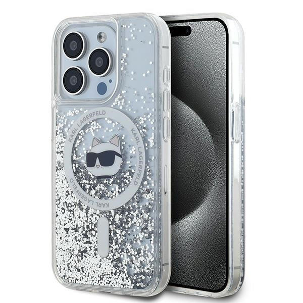 Custodia MagSafe per Apple iPhone 15 Pro Max, Karl Lagerfeld, Liquid Glitter Choupette Head, Trasparente