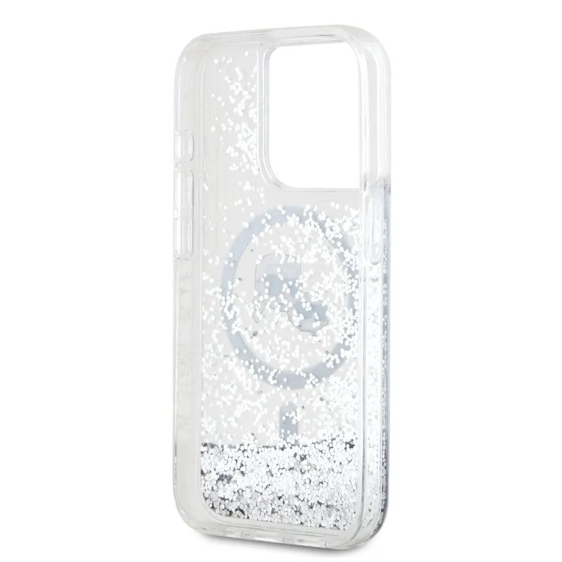 Custodia MagSafe per Apple iPhone 15 Pro Max, Karl Lagerfeld, Liquid Glitter Karl & Choupette's Heads, Trasparente