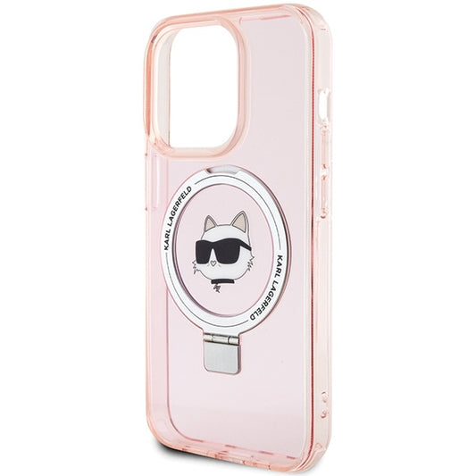 Custodia MagSafe per Apple iPhone 15 Pro Max, Karl Lagerfeld, Ring Stand Choupette's Head, Rosa