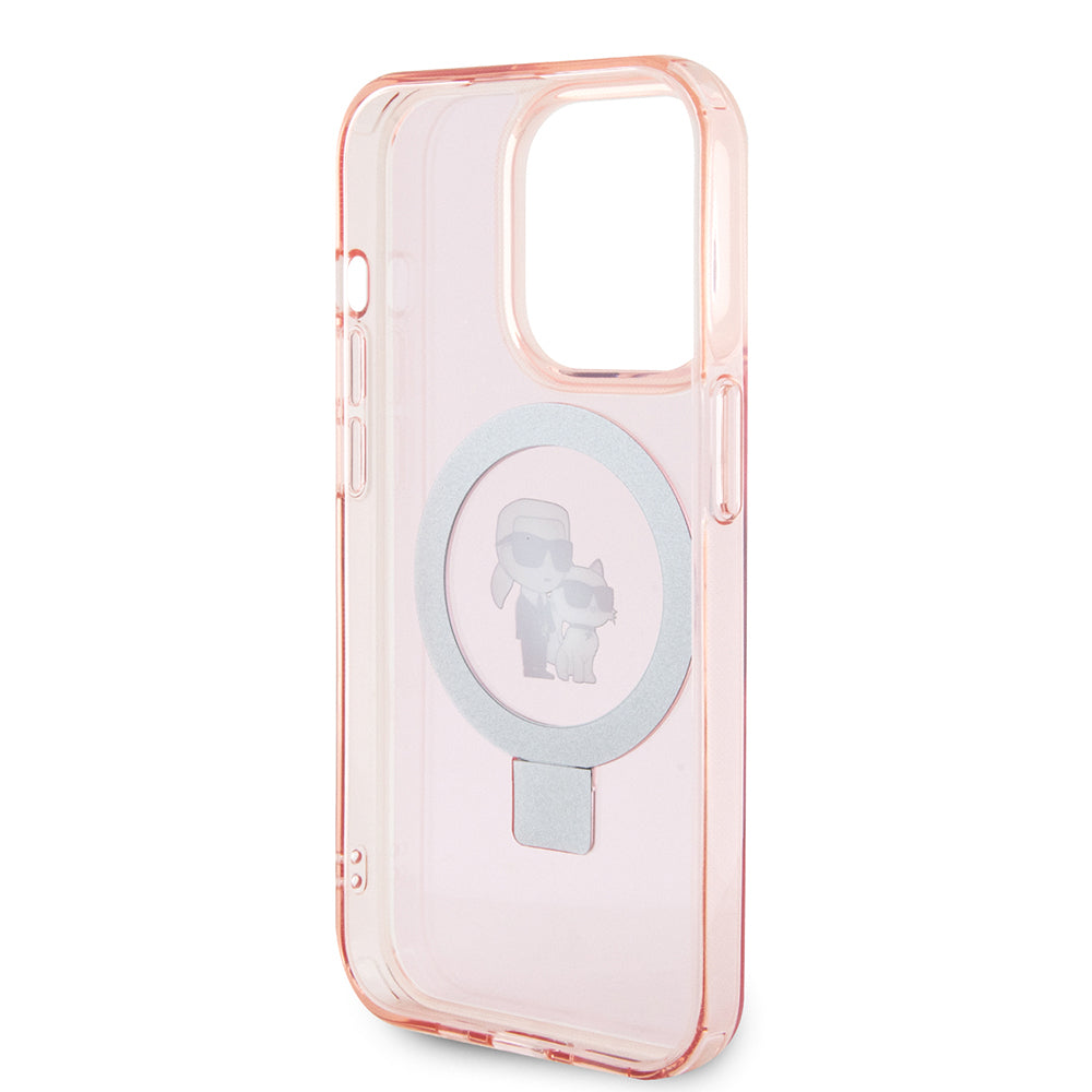 Custodia MagSafe per Apple iPhone 15 Pro Max, Karl Lagerfeld, Ring Stand Karl & Choupette, Rosa