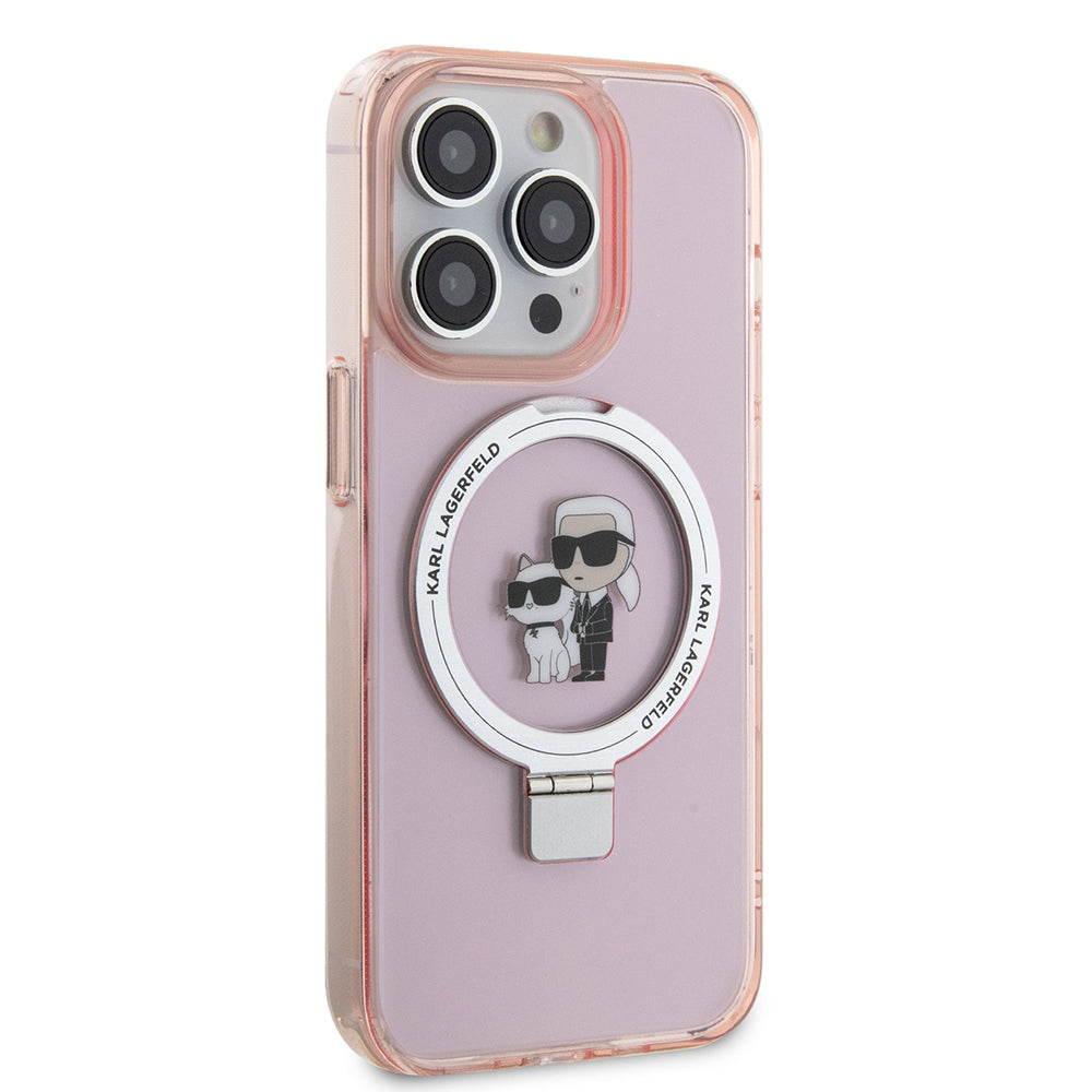 Custodia MagSafe per Apple iPhone 15 Pro Max, Karl Lagerfeld, Ring Stand Karl & Choupette, Rosa