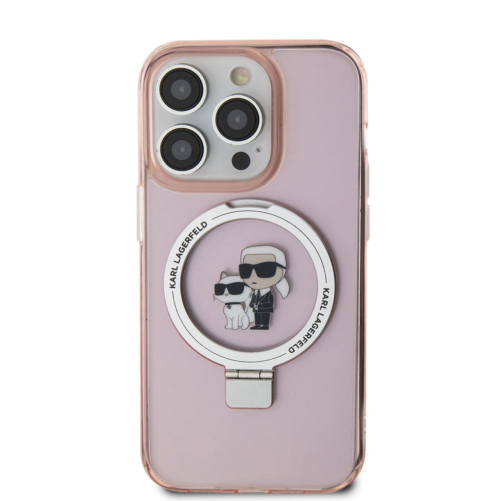 Custodia MagSafe per Apple iPhone 15 Pro Max, Karl Lagerfeld, Ring Stand Karl & Choupette, Rosa