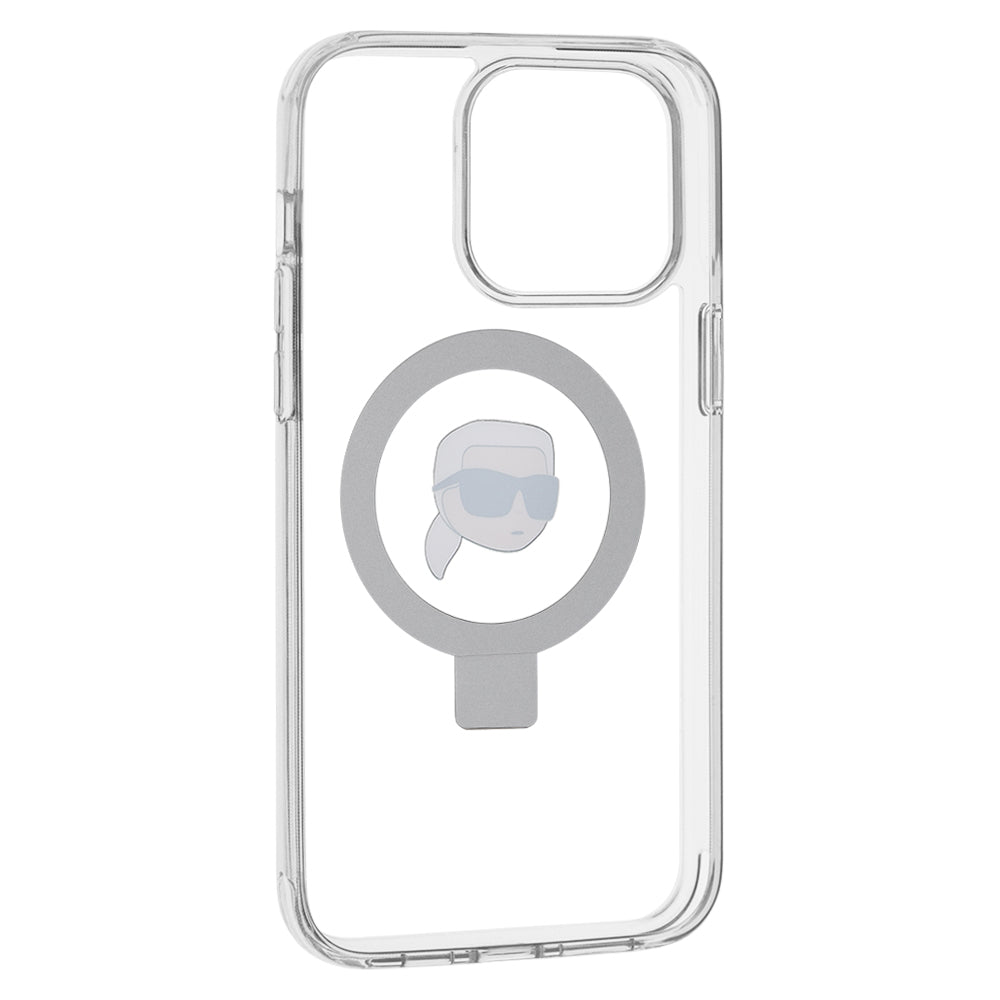 Custodia MagSafe per Apple iPhone 15 Pro Max, Karl Lagerfeld, Ring Stand Karl's Head, Bianca