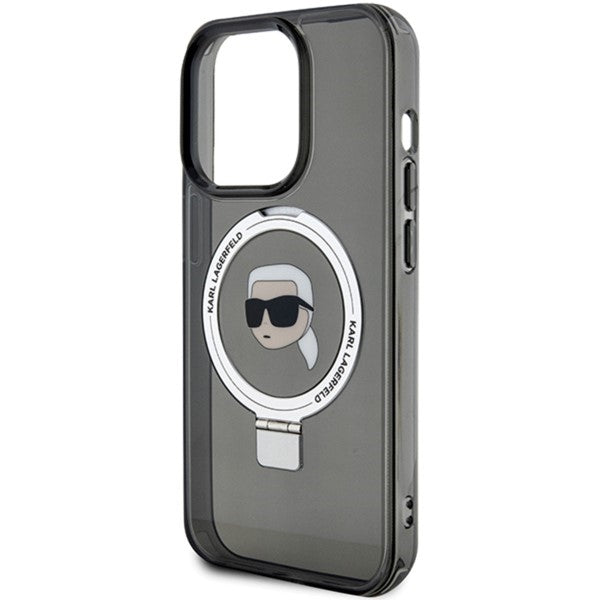 Custodia MagSafe per Apple iPhone 15 Pro Max, Karl Lagerfeld, Ring Stand Karl's Head, Nera