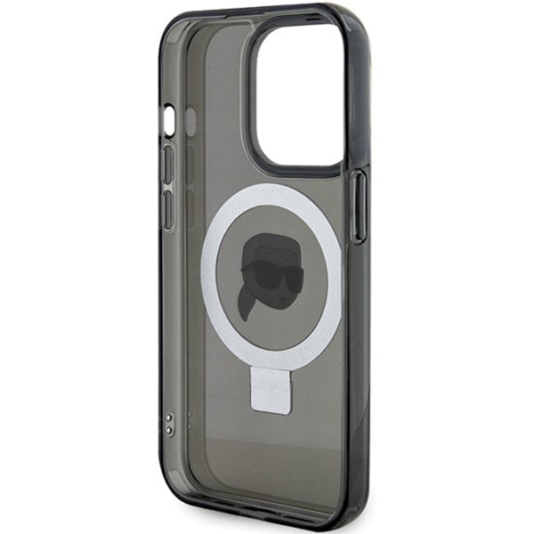 Custodia MagSafe per Apple iPhone 15 Pro Max, Karl Lagerfeld, Ring Stand Karl's Head, Nera